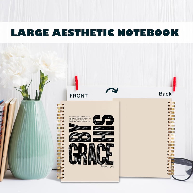 BearCake Christian Notebook Journal, Christian Gifts for Women, By His Grace Scripture Prayer Journal for Women, Bible Journaling Neutral Hardcover Spiral Notebook 5.5x8.3 - Image 4